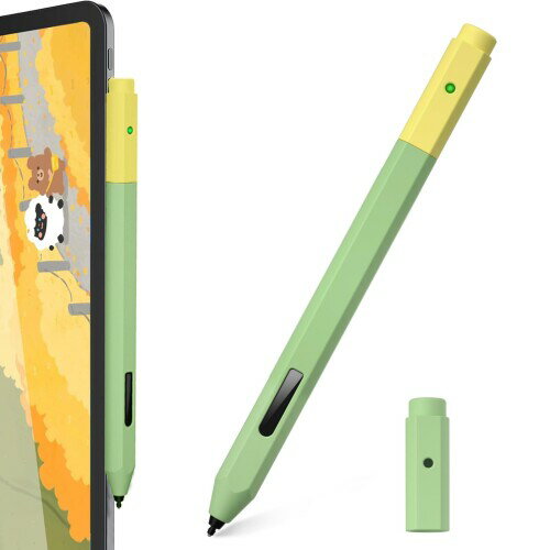 MILPROX Microsoft Surface ペン対応カバー 保護カバー シリコン 軽量 ソフト マグネット充電可能 2キャップ付き 防汚防滑 防? タッチペンカバー（グリーン+イェーロキャップ）