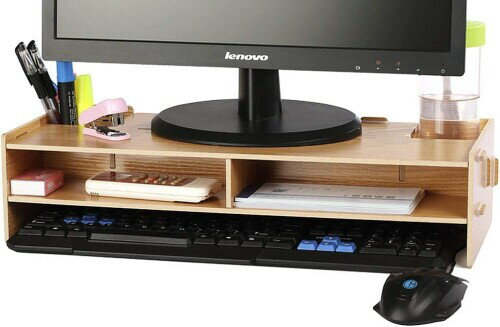 Anberotta モニター台 2段 木製 パソコン台 机上台 パソコン スタンド 机上ラック pc台 机上収納 引き出し付き キーボード収納 N-J127