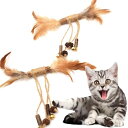 ULcomlife 天然マタタビ リボン型またたび 猫用おもちゃ 虫?果・鈴付き 麻紐巻き 天然羽根 無添加 無着色 健康的な歯磨き 噛むおもちゃ かじり応え ...