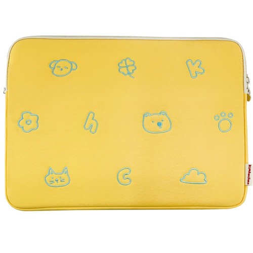 キムハチャン パフィー パターン ノートパソコンポーチ | 刺繍ナイロン素材 PCケース クッション入り Dリング付き タブレットスリーブ 小物ポーチ (イエロー＋ミント, 17インチ)