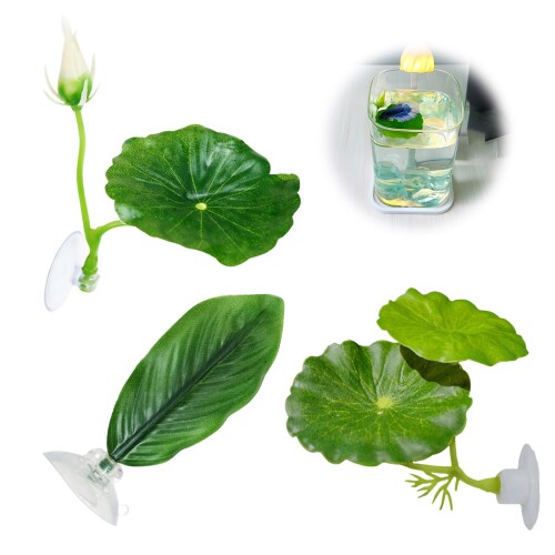 PAVIKE ベタベッドリーフ 3枚セットベタの魚の葉 ベタの産卵葉 ベタ用休憩リーフ 吸盤付き 自 ...