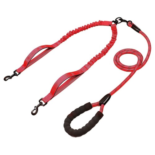 ENN LLC 2匹の犬のリード 2頭引きリード ツインリード 2匹 ダブルリード クッションコード 負担軽減 (..