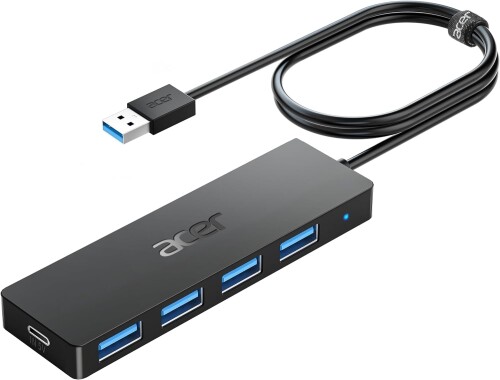 acer USB ハブ 120cm (4-in-1, 5Gbps) 延長ケーブル 4ポートハブ 増設 拡張 高速データ転送 バスパワー 軽量 コンパクト ノートPC/PS5/PS4/Xbox/Surfaceに対応 テレワーク 在宅勤務 ゲームに最適