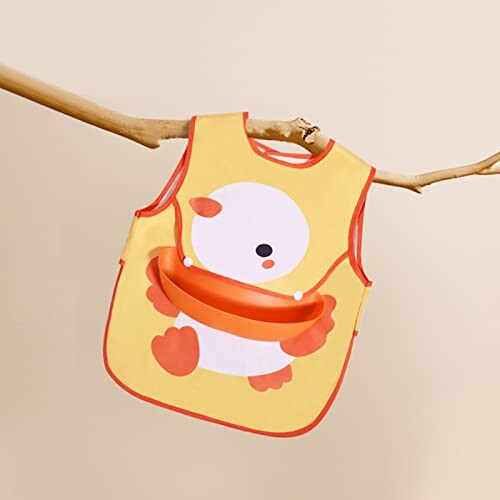 (Bebamour) 食事用スタイ 食事用エプロン 子供 ベスト式 ダブルポケット 離乳食エプロン 立体ポケット 防水 軽量 保育園（黄色い鶏）