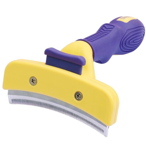 ペット ブラシ 猫 うさぎ 抜け毛取り 毛玉取りブラシ ヘアボール(毛球症)対策 ボタンを押して抜け毛 犬ブラ(パープル,M)