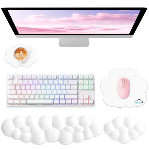 Wrist Rests - Sushret リストレスト クラウド コンピューター用、4点セット メモリーフォームレザー製 クラウドリストレスト & マウスパッド、腕と手のひらをサポートする人間工学デザイン、ゲーミン