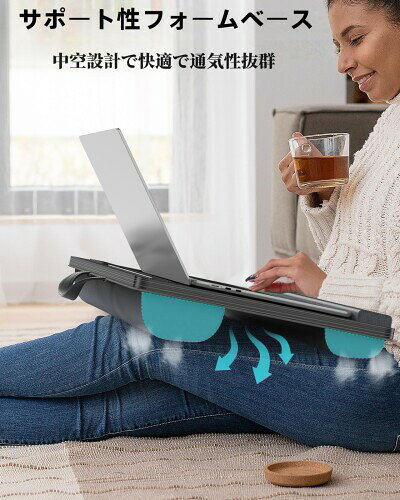 膝上テーブル ノートPCデスク マウスパッド＆手首サポートクッション付き 両面使用可能 軽量折りたたみ 17インチまで対応 ベッド・ソファー・車内・在宅勤務に 便利な持ち手付き ラッ colorsstorenigoten-10269148 カラーズストア2号店 サンプル画像2