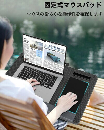 膝上テーブル ノートPCデスク マウスパッド＆手首サポートクッション付き 両面使用可能 軽量折りたたみ 17インチまで対応 ベッド・ソファー・車内・在宅勤務に 便利な持ち手付き ラッ colorsstorenigoten-10269148 カラーズストア2号店 サンプル画像3