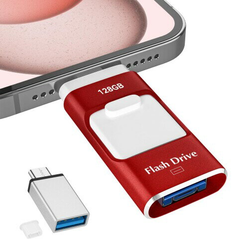 128GB USBメモリ4in1 Phone対応 USBメモリー スマホ データ保存 外付けメモリ iOS/Type-C/USB/Micro USB搭載 大容量 フラッシュメモリ 高速 データバックアップ 外付けストレージ スライド式 携帯容