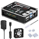 GeeekPi Raspberry Pi 4ケース、5V 3A USB-C電源付き、ファン付きRaspberry Piケース、Raspberry Pi 4モデルB用の4PCS Raspberry Piヒートシンク(Pi 4のみ)(オールブラック)(2)