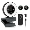 Angetube 1080P 60FPSウェブカメラ(リングライト付き):マイクとリモコン付きのストリーミングUSBウェブカメラ - 5倍デジタルズーム内蔵のHDウェブカメラ、プライバシーカバー付き、PC|コ