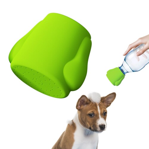 アウトドア必携 ポータブル水瓶に新機能 シリコン製シャワーキャップで 犬の汚れを瞬時に (グリーン)
