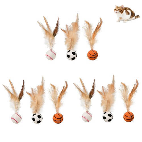 9個入 猫おもちゃボール 羽付きボール おもちゃボール 多色 子猫おもちゃ インタラクティブ ボール 遊び用 弾力ボール 運動不足解消 (ボールの直径2.5cm...