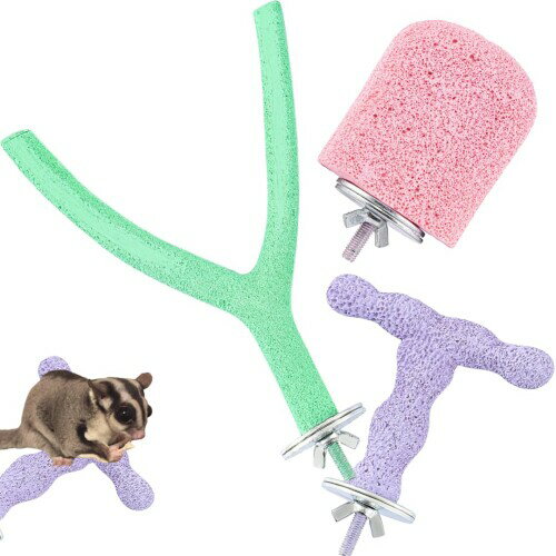 RekiLife モモンガ 爪研ぎ バー 止まり木 フクロモモンガ 小動物 小鳥 ハムスター インコ 洗える (A 3点セット)