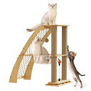 キャットタワー 木製 通気性の高い宇宙船型キャットハウス付き 複数の爪とぎポスト 猫用おもちゃ付き 独立型キャットタワー シンプル 掃除がしやすい (72CM)