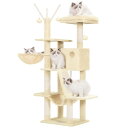 Hey-brother キャットタワー スリム 省スペース 猫タワーおしゃれ 登りやすい 大きな猫屋 天然シサル爪研ぎ板 爪とぎ おもちゃ ハンモック クッション入りベッド 高さ135 cm 幼猫や小型猫に