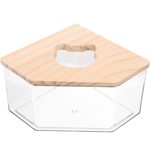 DIFEIUKI ハムスター トイレ お風呂 砂浴室 小動物 砂浴び シャワールーム 透明 木製カバー付き 飛び散り防止 ハリネズミ/リス/ハムスター/モルモット用 お風呂 洗面所 脱臭 掃除しやすい
