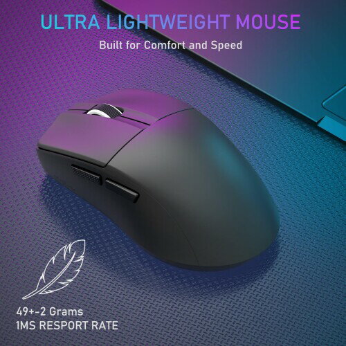 ゲーミングマウス 無線 49g超軽量 ワイヤレス PAW3395センサー 26000DPI 2.4G/Bluetooth/USB接続可能 急速充電式 1000Hzレシーバー付き