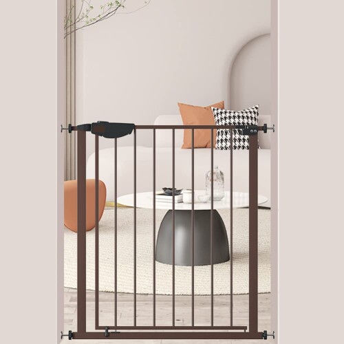 Seogva ベビーゲート バリアフリー ゲート 高さ78cm 三重ロック 赤ちゃんゲート ブラック ホワイト ブラウン 突っ張り式 開閉式 階段上ゲート ピーナッツロック （設置幅79-89cm、ブラウン）