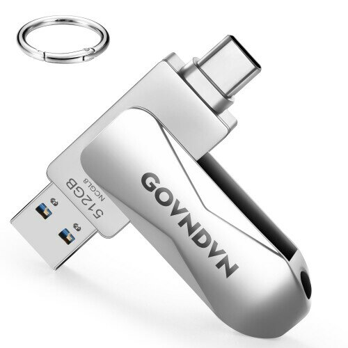 GOVNDVN iPhone 15 対応 USBメモリ512GB 2-IN-1 USB3.0 & Type-C 高速フラッシュメモリiPad USB iPhone対応 フラッシュドライブ 写真保存外付けメモリiPhone15シリーズ/iPad/Android/PC 対応 バックアップ スマホ