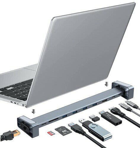 TEZILON 9 in1 USB C ドッキングステーション ノートパソコンスタンド型 ハブ PD 100W 急速充電 /4K HDMIポート/1Gbps イーサネット Lanポート/USB 3.0 ポート/カードスロット搭載