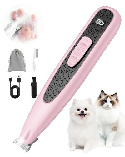 ペット用バリカン 犬用バリカン LEDライト搭載 Tpye-c充電式コードレス 初心者向けの自宅トリミング (ピンク)