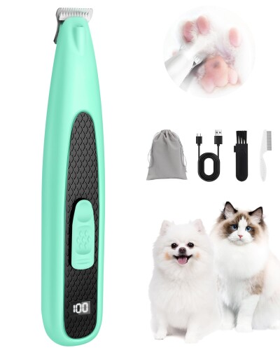 ペット用バリカン 犬用バリカン LEDライト搭載 Tpye-c充電式コードレス 初心者向けの自宅トリミング (グリーン)