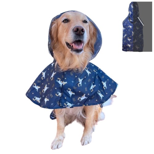 LIKOKLIN 犬用レインコート 犬カッパ 雨具 通気 帽子付き 反射条付き 散歩用犬服 着脱簡単 ド 犬ジャケット ペット雨具 中型犬 大型犬 着脱簡単 ド 犬ジャケット ペット雨具 ホワイト ，ブ