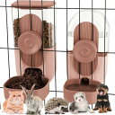 ペット給水器 給餌器 自動 ハングケージタイプ リップオンタイプ、大容量0.87L 犬 猫 餌 スムーズ、食べ物がっつかない、(ピンク 二つセッ)(4)