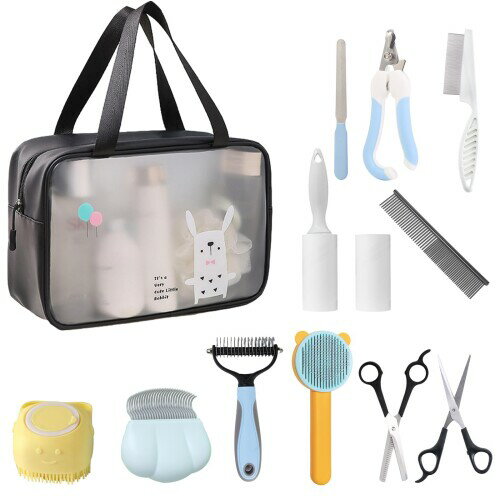 LAKELUUYAA ペット美容ブラシとコームセット11点セット犬と猫用スチールコームコットンローラー犬用グルーミングはさみ猫用金属ノミコーム犬用爪切りグルーミ...