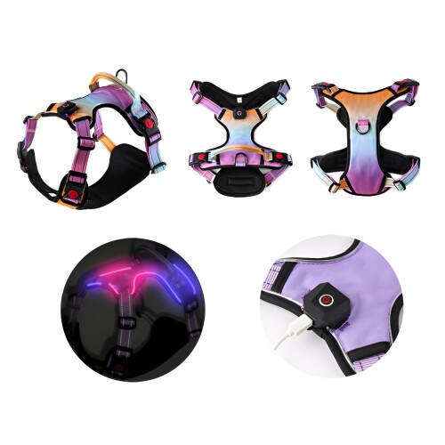 GIIPET-犬 ハーネス犬用胴輪 4点調節可能 装着簡単 夜間反射 ペットハーネス 軽量 通気性快適 負担がか..