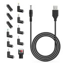 Popolier USB DC ケーブル 1m 変換プラグ付き 11 in 1 DC充電コード 5.5x2.1mm usb dc 変換 ケーブル DC ジャック DC プラグ 5.5mm カメラ/タブレット/携帯電話/扇風機用 (11 in 1, 1m)