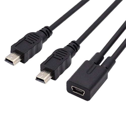 NFHK ミニ USB 2.0 女性 DC 5 v デュアル ミニ USB 5 ピン男性スプリッター拡張充電ケーブルに NFHK ミニ USB 2.0 女性 DC 5 v デュアル ミニ USB 5 ピン男性スプリッター拡張充電ケーブルに