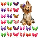 犬 ヘアゴム 蝶 24個セット 可愛い 蝶々 カラフル ヘアアクセサリー 髪飾り 猫 犬用 小動物用 ペット用品 ランダム色 (蝶)