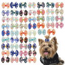 犬 ヘアゴム リボン 45個セット 可愛い 蝶結び カラフル ヘアアクセサリー 髪飾り 猫 犬用 小動物用 ペット用品 ランダム色 (花柄)