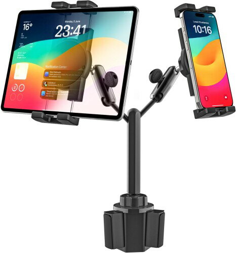 woleyi 車載ホルダー タブレットカップホルダー車 iPad ドリンクホルダー ネック調整可能 360度回転 取付簡単 金属調整アーム 安定性 厚いケース対応 日本語説明書付き 対応機種4.7-13インチ