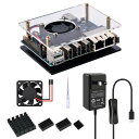 Orange Pi5 Plus アクリルケース 2個 4010 ブラック 2線式ファン+ヒートシンクセット 5V 3.6A アメリカ規格 スイッチング電源付き