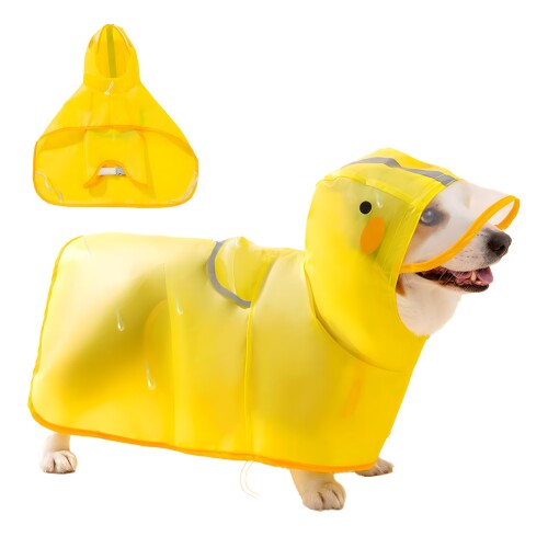 PETTENA アヒル型 犬用レインコート 完全防水 速乾 ペットレインコート 透明帽子付き お腹カッパ付き ポンチョ 風よけ寒さ対策 着脱簡単 (L（9-12KG）)