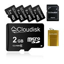 Cloudisk Micro SDカード2 GB(5個セット) フラッシュカード クラス6、SDアダプタ、カードリーダー(2 GB)