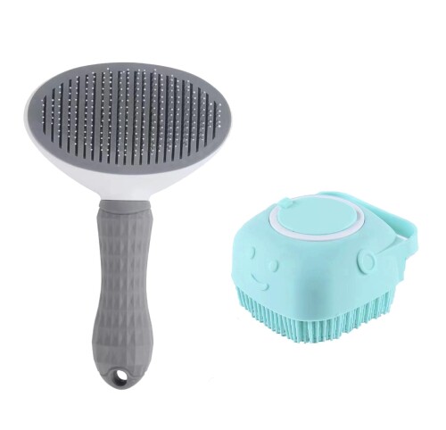 猫 ブラシ 犬猫用スライドブラシ 長毛・短毛ブラシ スライドブラシ ボタン式 抜け毛が取りやすい 皮膚..