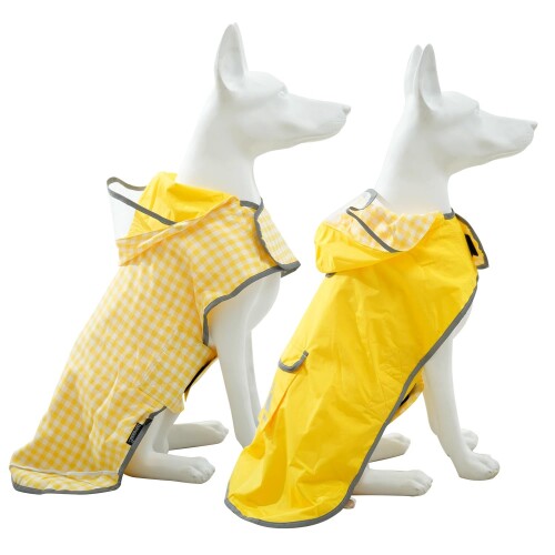 MAMORE 犬用レインコート、リバーシブル 防水 フード付き 反射 格子裏地 ダブル生地 犬のレインジャケット 小型犬 中型犬 大型犬用 (イエロー, M)