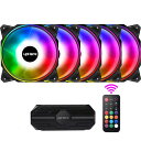 upHere 120mm 6PIN PCケースファン 5V 3PIN ARGBマザーボードAURA Sync同期 ファンブレードと外周共に発光 ファンハブ+リモ...