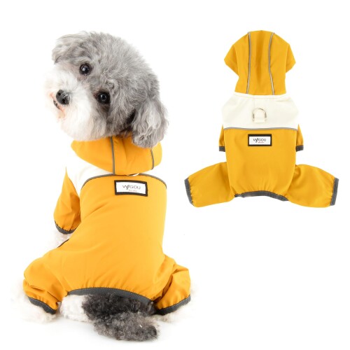 RANPHY 犬レインコート 犬用 ポンチョ ペットレインコートカッパ 雨合羽 雨具 防水 防風 防雪 防塵 帽子付き 4本足 小型犬 柴犬 トイプードル Dリング付き 反射テープ 軽量 通気 汚れ防止