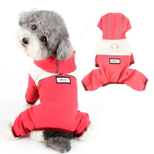 RANPHY 犬レインコート 犬用 ポンチョ ペットレインコートカッパ 雨合羽 雨具 防水 防風 防雪 防塵 帽子付き 4本足 小型犬 柴犬 トイプードル Dリング付き 反射テープ 軽量 通気 汚れ防止