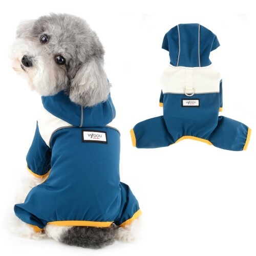 RANPHY 犬レインコート 犬用 ポンチョ ペットレインコートカッパ 雨合羽 雨具 防水 防風 防雪 防塵 帽子付き 4本足 小型犬 柴犬 トイプードル Dリング付き 反射テープ 軽量 通気 汚れ防止