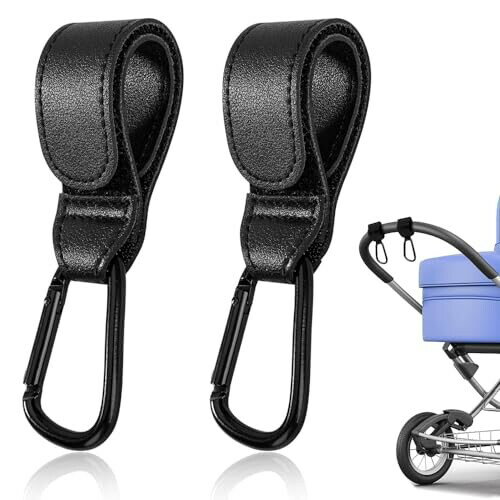 ベビーカー フック 荷物フック 2個セット カラビナ バギーフック 工具不要 簡単に取り付 調節可能なサイズ 両手解放 荷物掛け 吊り下げ 合皮 PUレザー製 マジックテープ付き 多機能フッ
