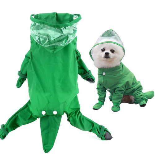 SMALLLEE_LUCKY_STORE ペットレインコート 犬 レインコート 犬用カッパ ポンチョ 4本足 雨靴付き 小型犬 中型犬 ドッグ雨具 透明帽子付き テールカバー 軽量通気 調節可能 梅雨対策 雨の日散歩