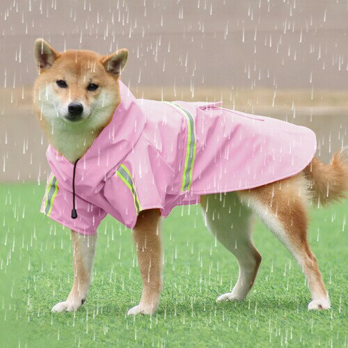 EMME 犬用レインコート カッパ ドッグ雨具 着脱簡単 防水 撥水 防風 反射材 フード付き 丈夫 軽量 速乾 小型犬 中型犬 大型犬ピンクL