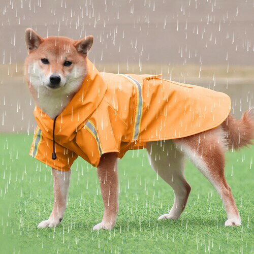 EMME 犬用レインコート カッパ ドッグ雨具 着脱簡単 防水 撥水 防風 反射材 フード付き 丈夫 軽量 速乾 小型犬 中型犬 大型犬オレンジS
