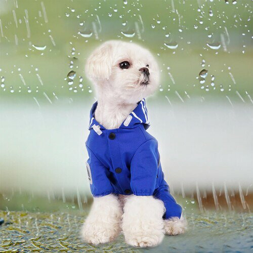 EMMEドッグウェア 犬用 レインコート 雨具 カッパ マジックテープ フード付き 反射テープ 脱着簡単 ワンちゃん 服 リード穴有り 調整ゴム付き 梅雨対策 小型犬 中型犬 大型犬 通気ブルーL
